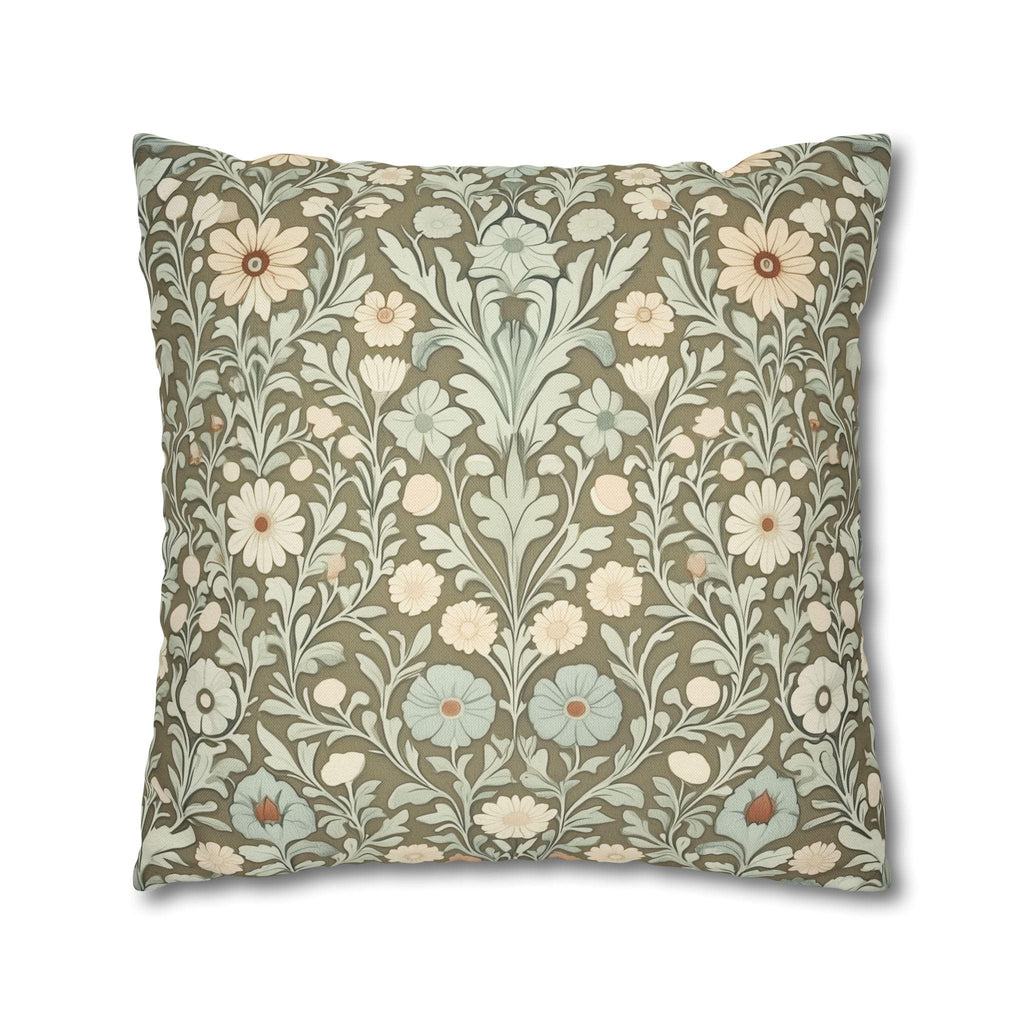 William Morris Inspired Botanical Pillow Cover: Sage, Cream & Peach Floral Pattern Cushion Case
