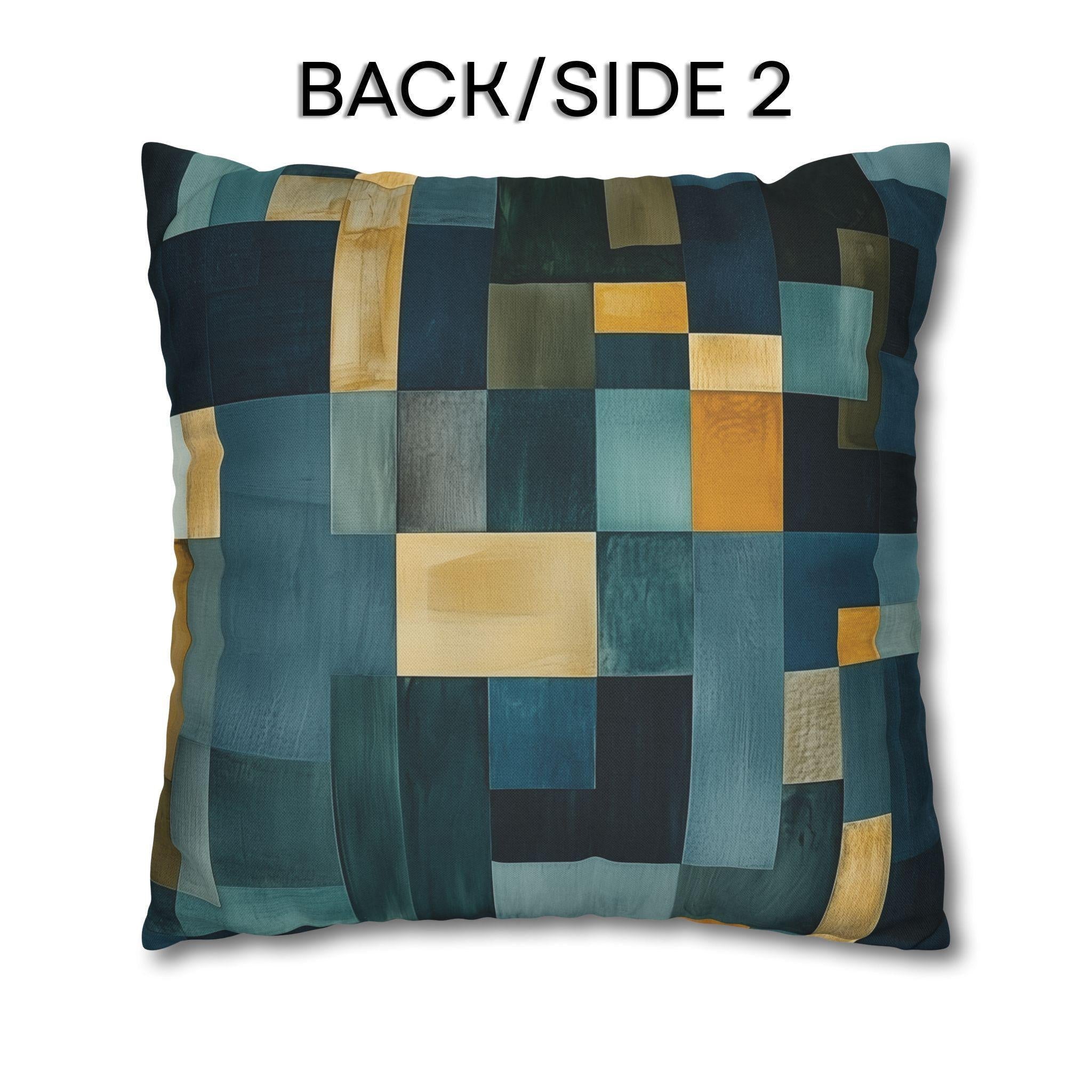 Geometric Abstract Square Pillowcase, Blue and Earth Colors, Modern Rustic Decor
