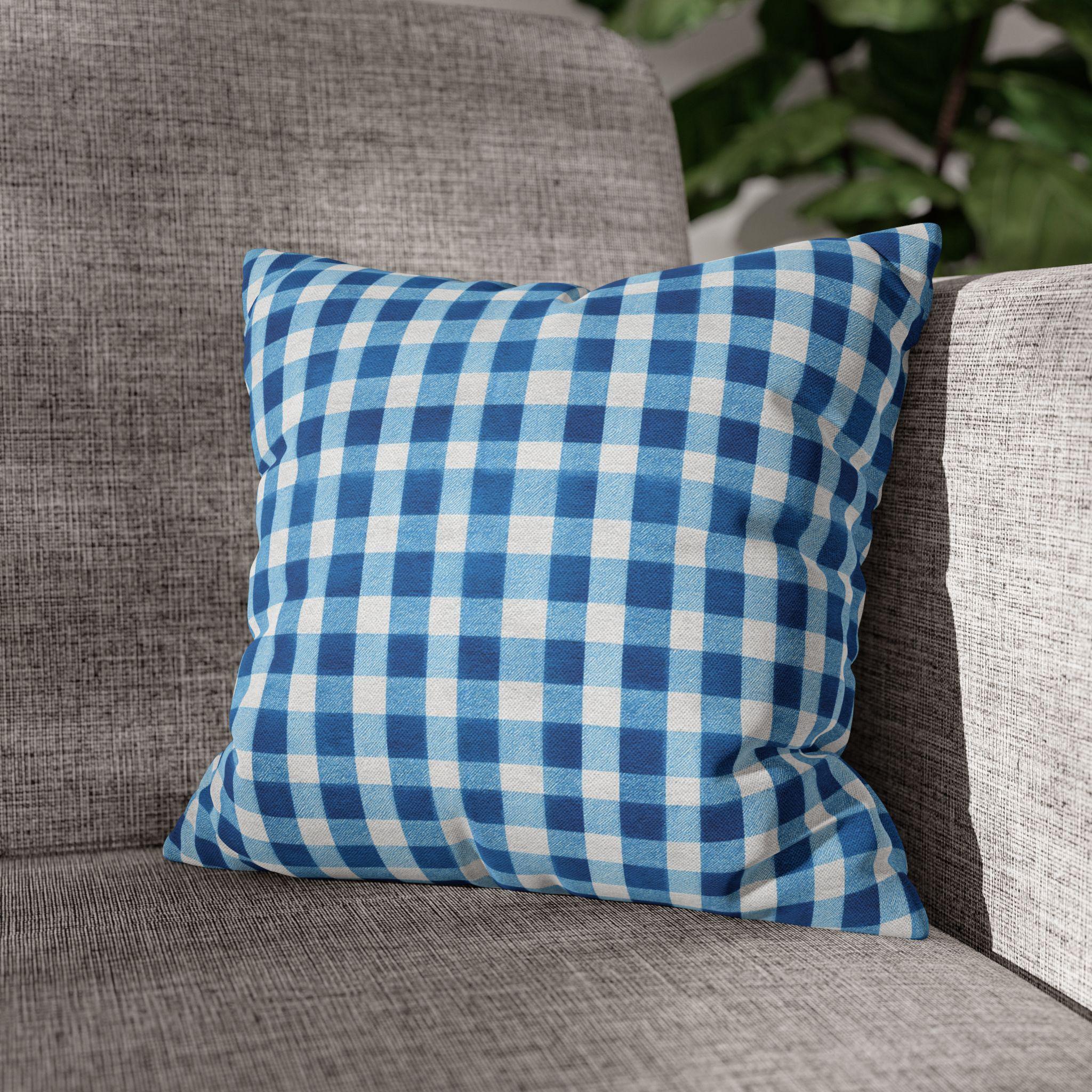 Blue Gingham Plaid Pillow Cover: Classic Farmhouse Check Accent