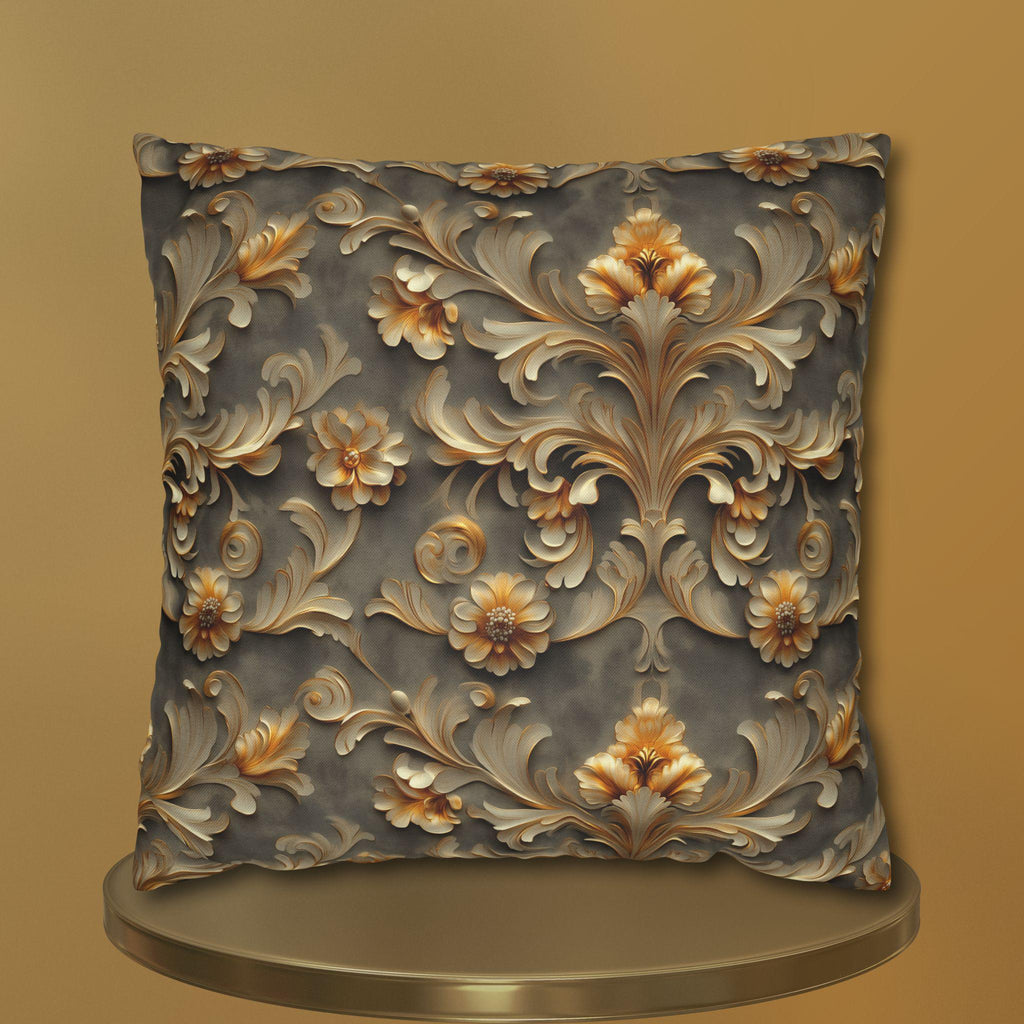 French Damask Pillow Cover, Golden Floral Elegant Home Decor