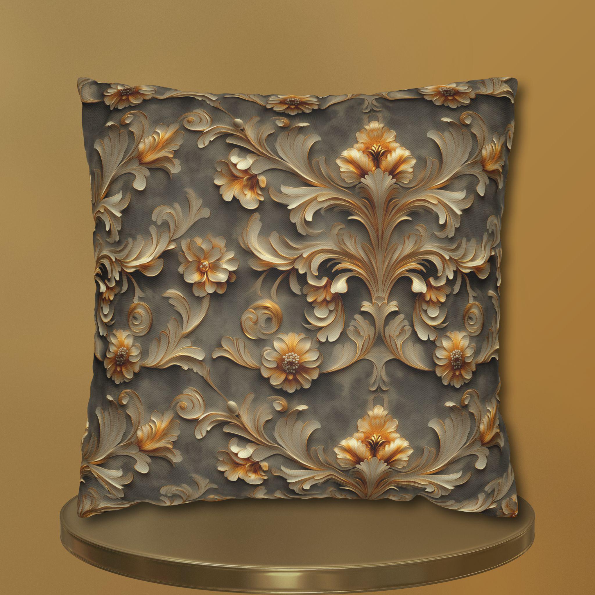 French Damask Pillow Cover, Golden Floral Elegant Home Decor