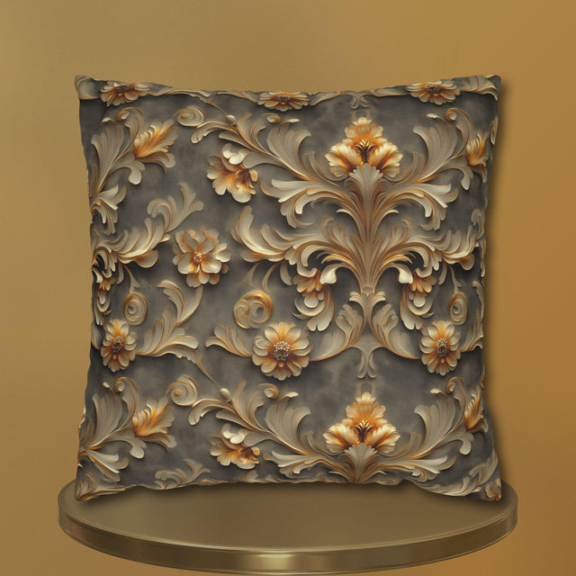 French Damask Pillow Cover, Golden Floral Elegant Home Decor