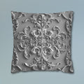 Elegant Silver Grey Baroque Floral Pillow Cover - Monochromatic Symmetrical Design for Classic Decor