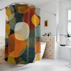 Retro Fabric Shower Curtain: Earthy Mid-Century Modern Design