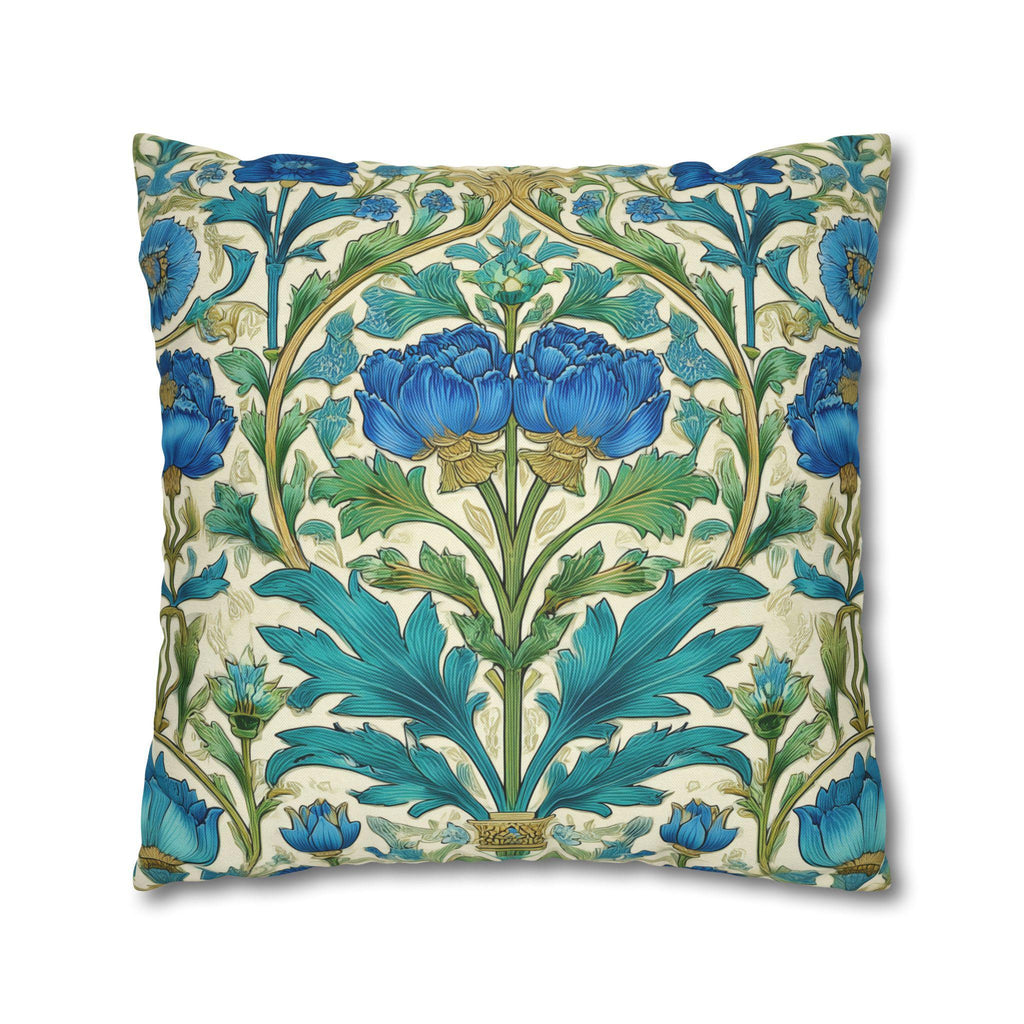 William Morris Inspired Teal Floral Pillow Cover: Art Nouveau Botanical Accent for Victorian Decor