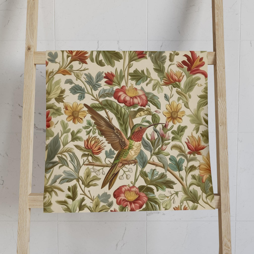 William Morris Hummingbird Hand Towel: Vintage Style Botanical Bird Floral Accent