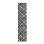 Moroccan Tile-Inspired Table Runner Geometric Pattern, Navy Blue Beige