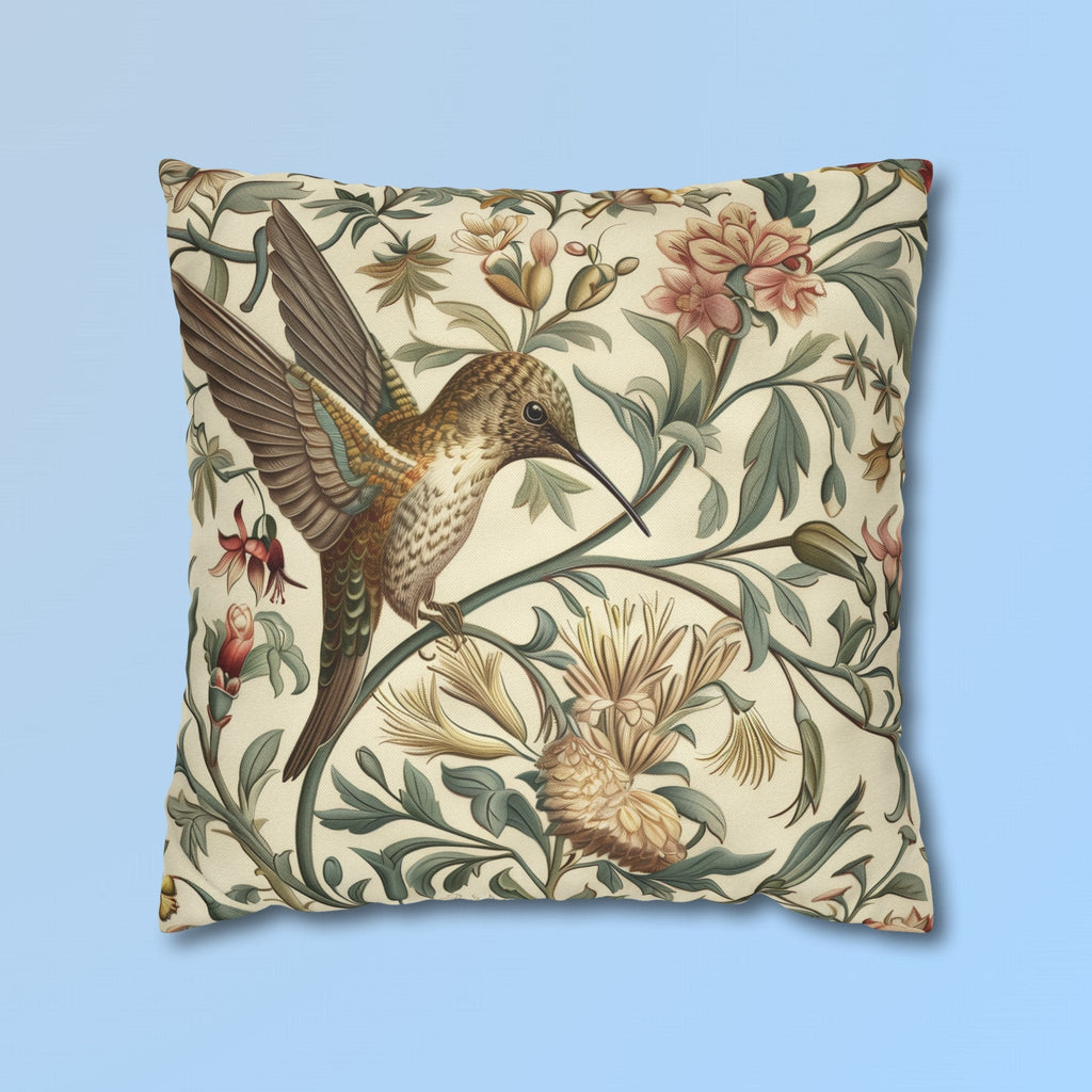 William Morris Hummingbird Pillow Cover: Floral Bird Art