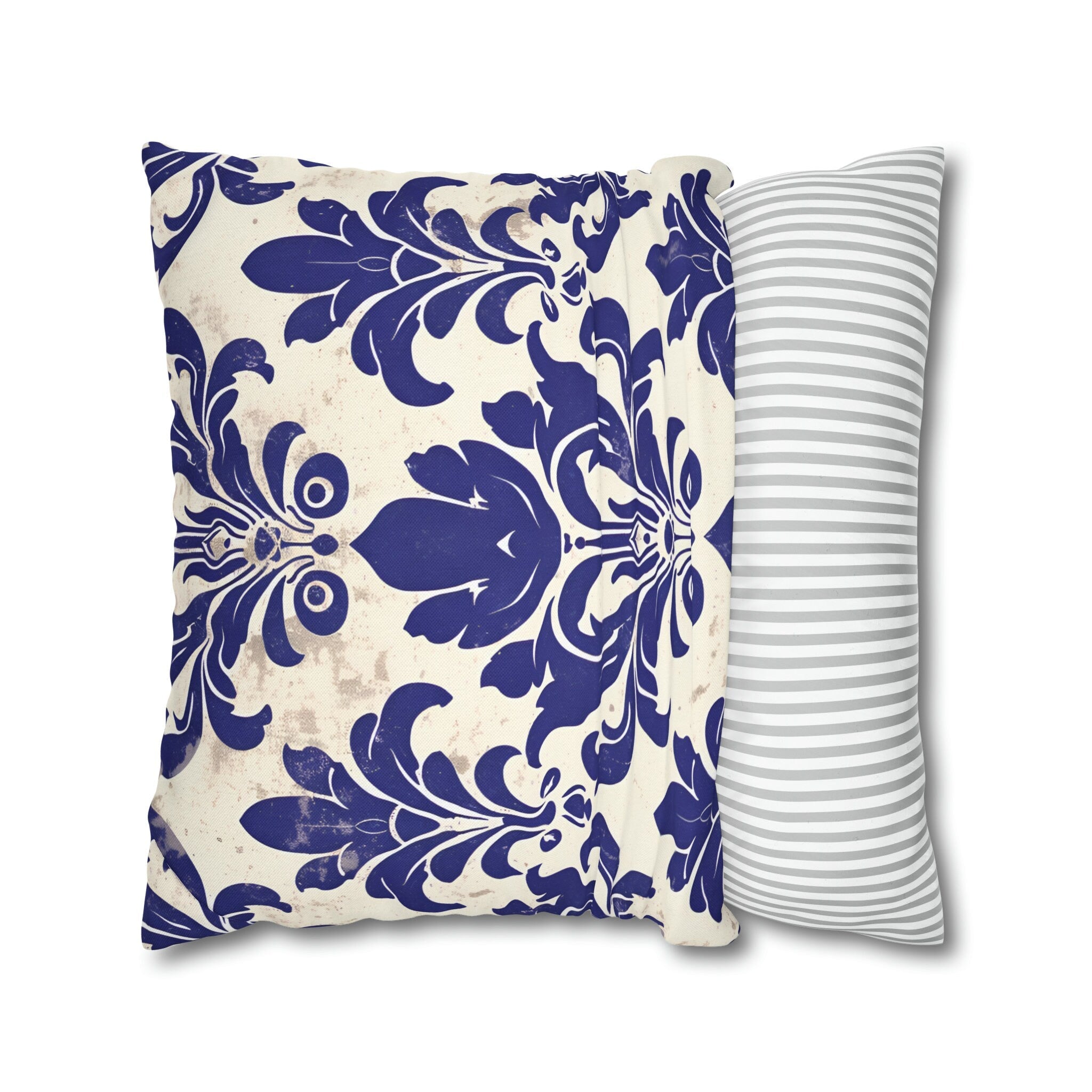 Art Nouveau Pillow Cover: Deep Blue Floral Design Statement Piece