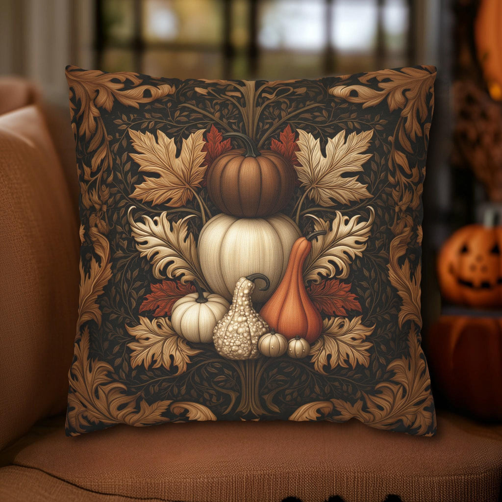 William Morris Inspired Fall Pillow Cover:  Copper, Burnt Orange, Caramel on Dark Brown