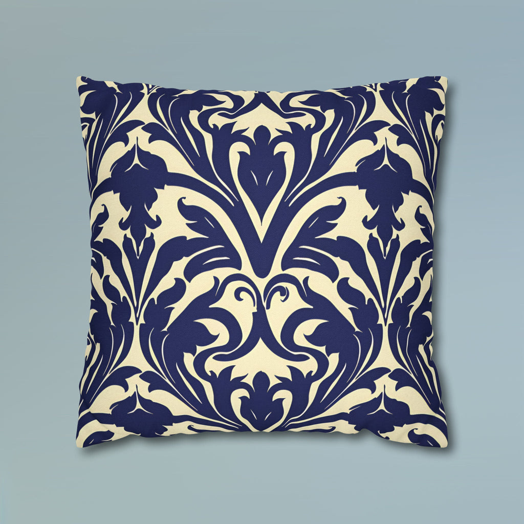 Art Nouveau Floral Pillow Cover, Deep Blue on Off-White