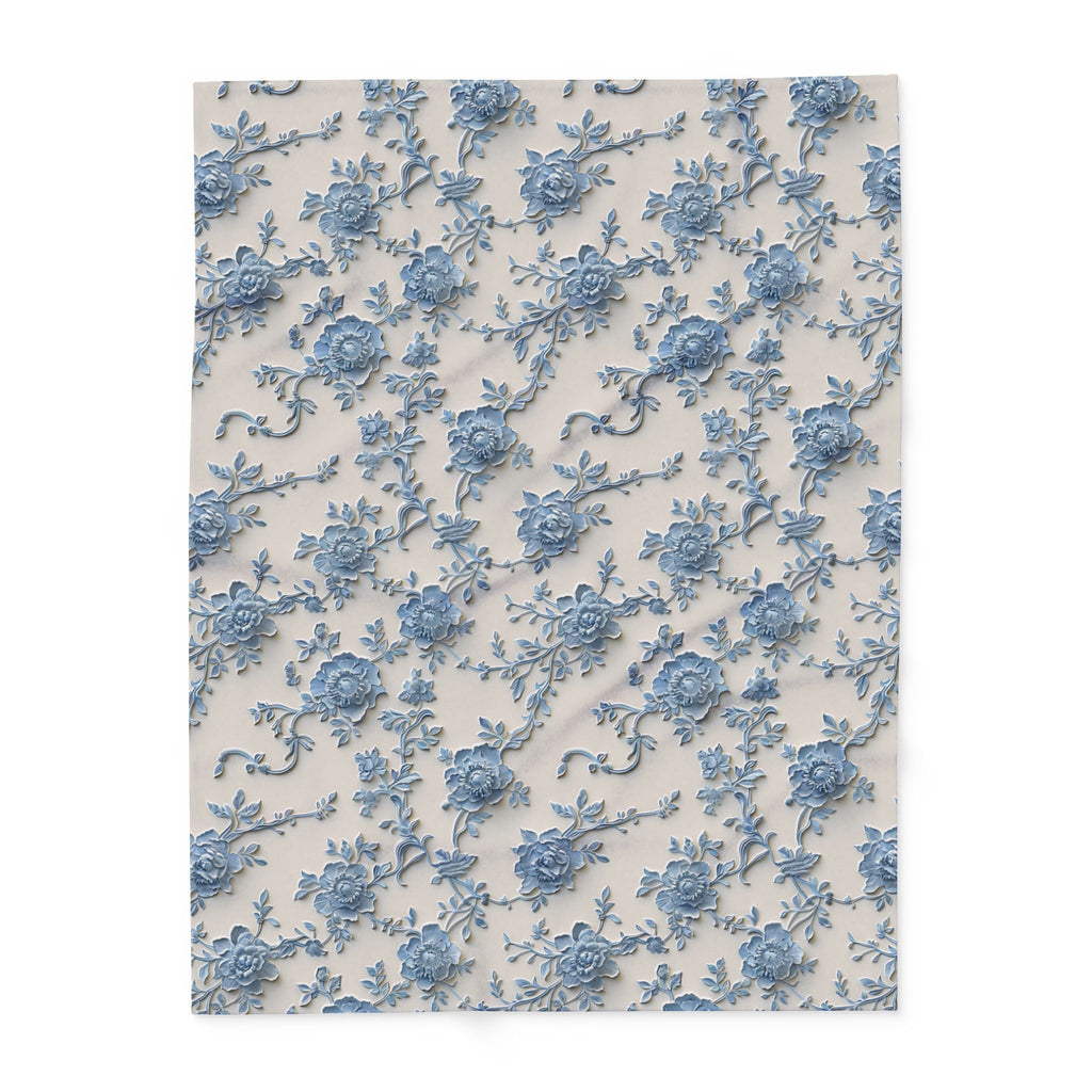 Blue Floral Chinoiserie Fleece Throw Blanket: Elegant Home Decor