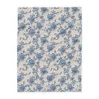 Blue Floral Chinoiserie Fleece Throw Blanket: Elegant Home Decor