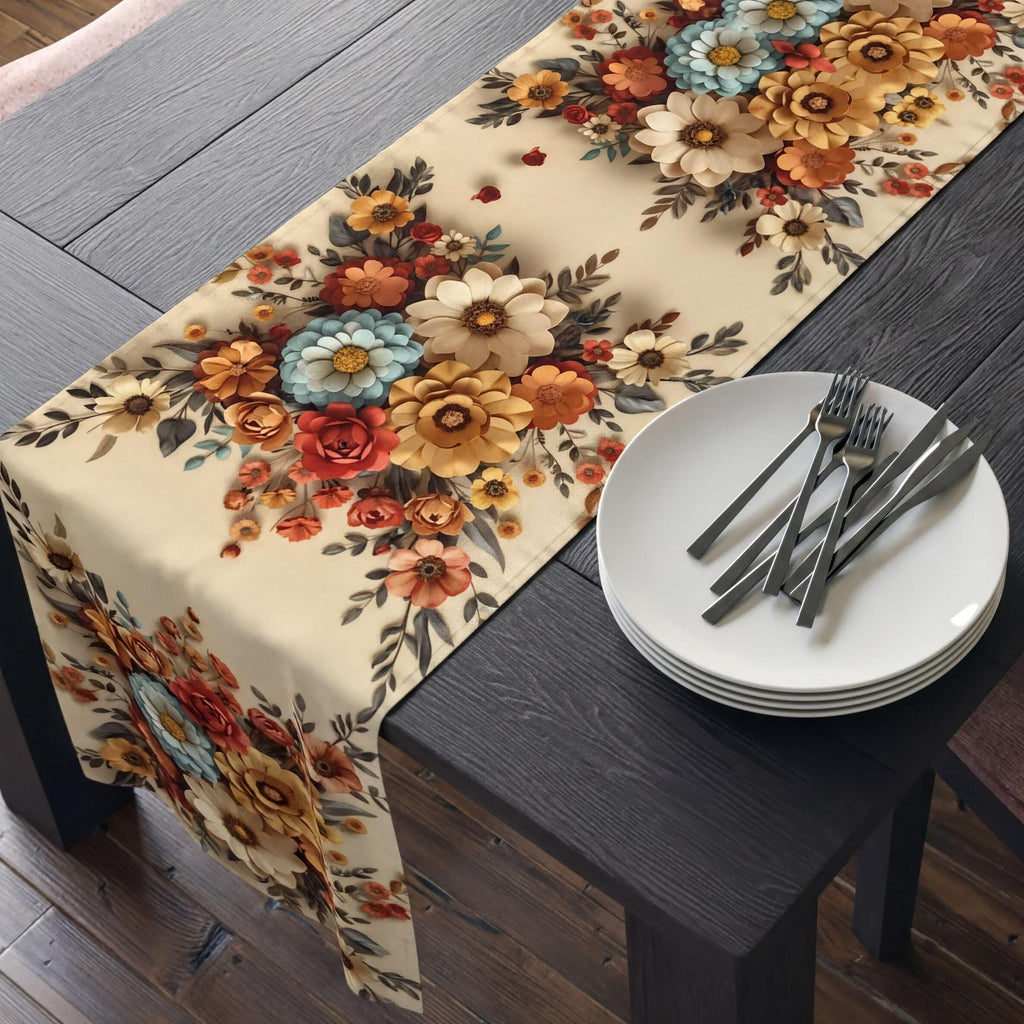 Autumn Table Runner, Floral Pattern, Fall Colors (16" x 72" or 90")