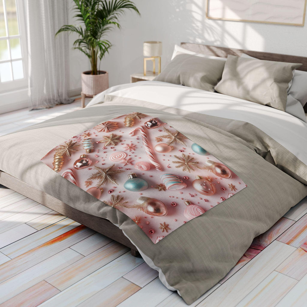 Candycore Soft Fleece Blanket, Pastel Pink, Minty Blue Whimsical Christmas Holiday Decor