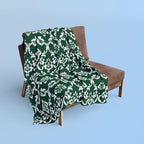 Kelly Green Damask Fleece Blanket: Elegant Floral Throw