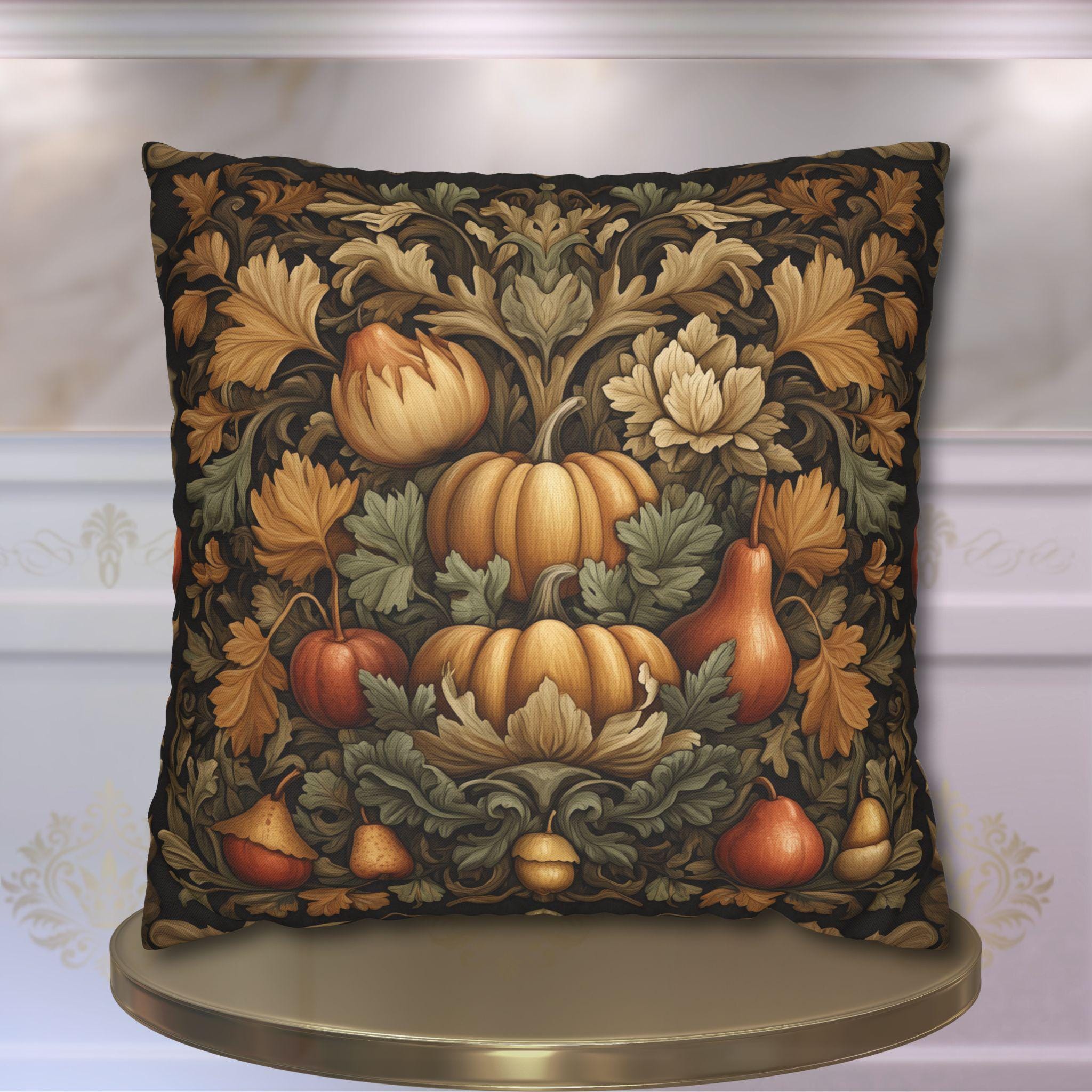 William Morris Autumn Harvest Tapestry Pillow Cover: Vintage Pumpkin Fall Decor Accent