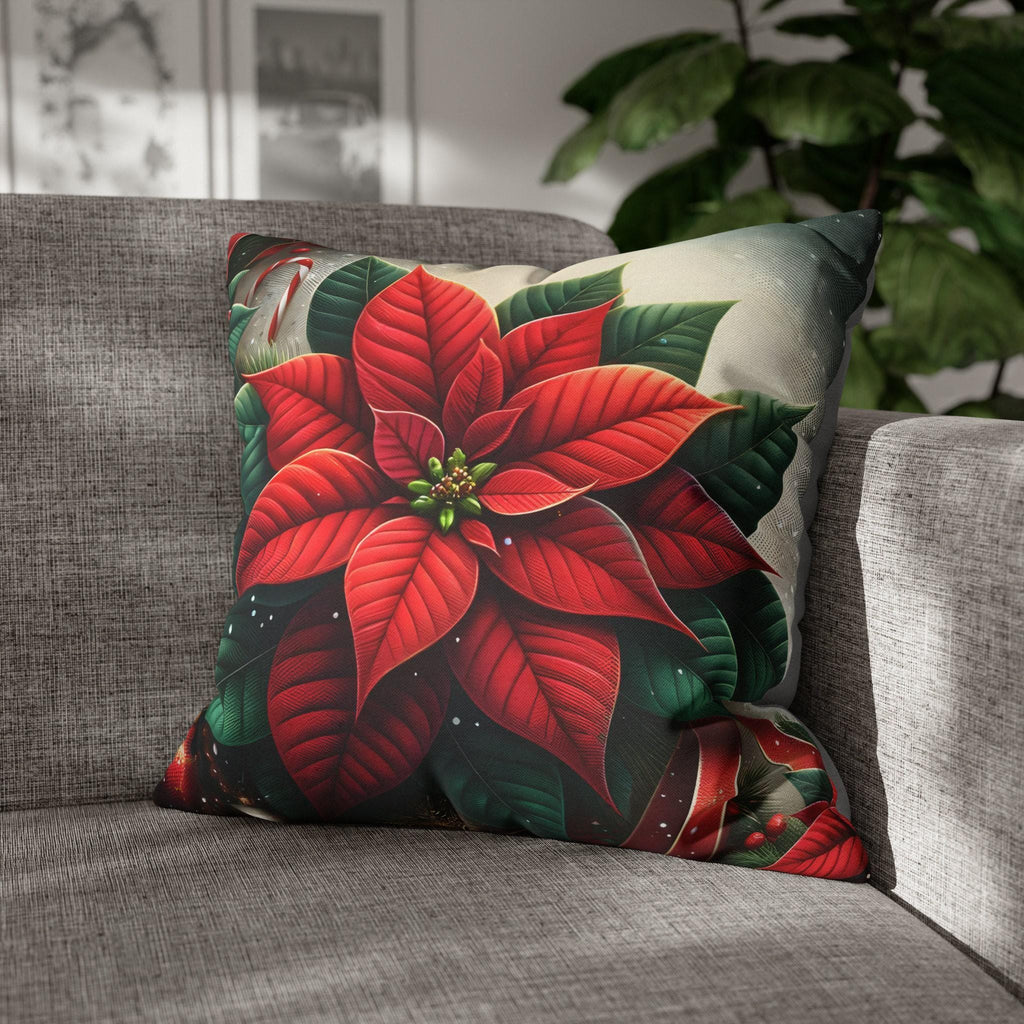 Festive Poinsettia Christmas Pillow Cover: Hypoallergenic Holiday Cushion Case in 4 Sizes