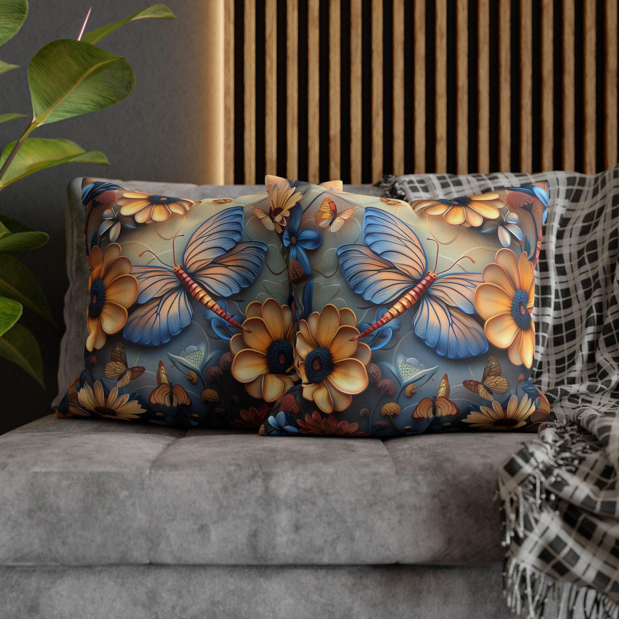 William Morris Inspired Butterfly Pillow Cover, Floral Nature Design