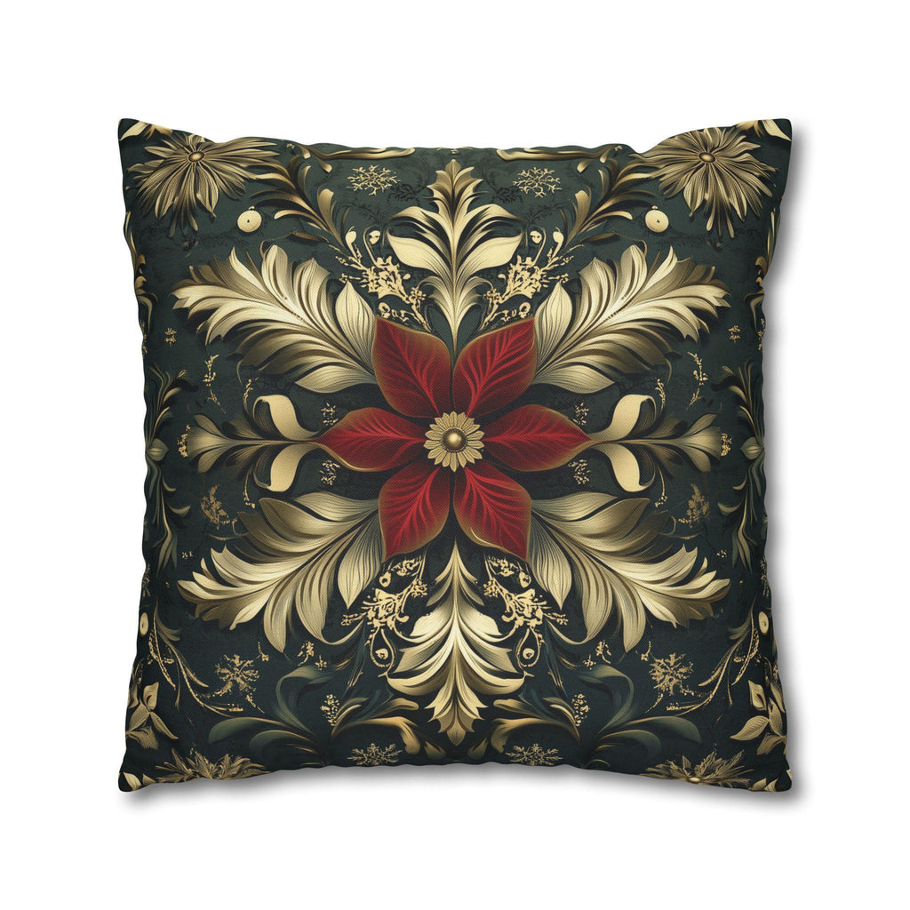 Poinsettia Pillow Cover, Red and Gold, Holiday Home Decor