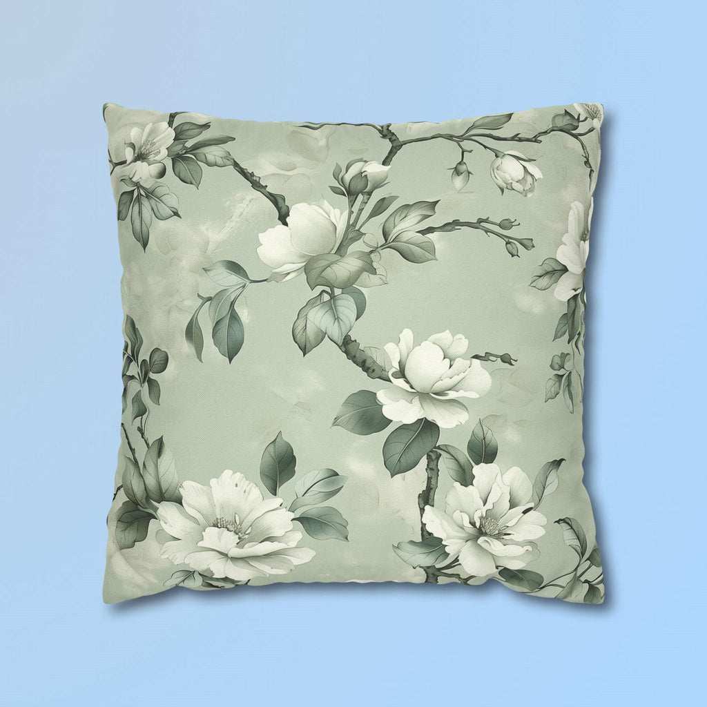 White Magnolia Pillow Cover: Soft Mint Green Floral Cushion