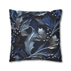 Elegant Silver & Blue Holly Leaf Christmas Pillow Cover - Moody Contemporary Holiday Decor