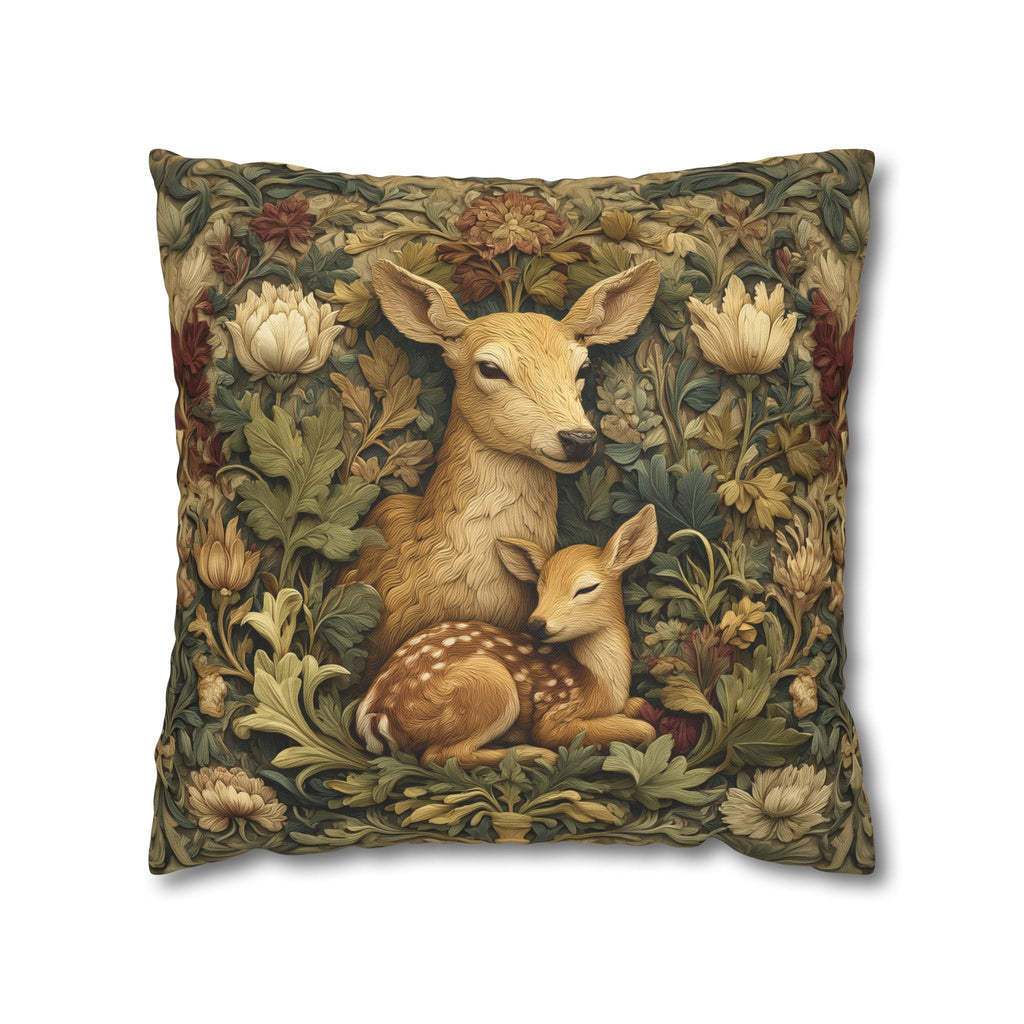 William Morris Inspired Pillow Cover:   Woodland Botanical Doe and Fawn