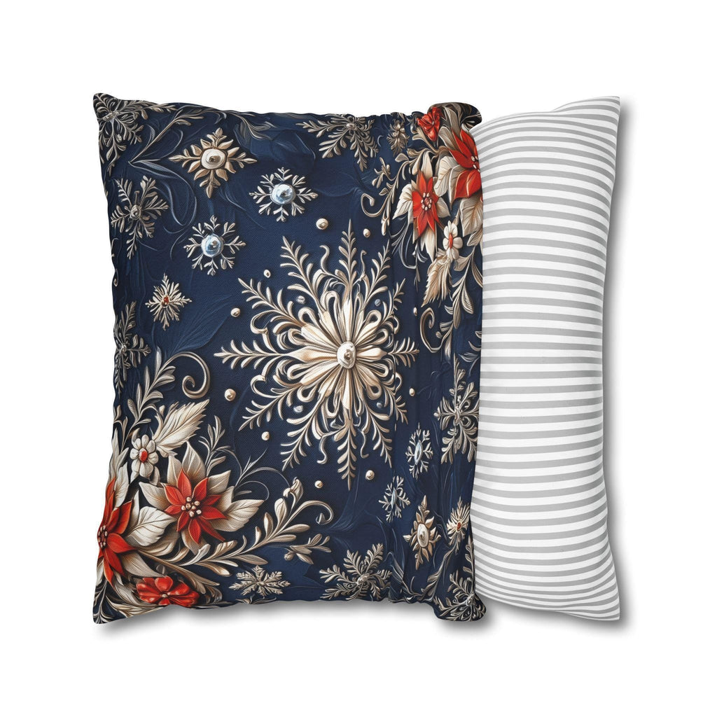 Snowflake Holiday Pillowcase, Silver, Gold  & Blue Christmas Decorative Throw Cushion Cover