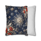 Snowflake Holiday Pillowcase, Silver, Gold  & Blue Christmas Decorative Throw Cushion Cover