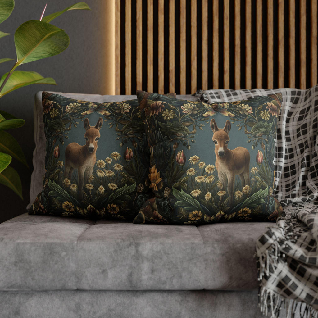 Donkey Pillow Cover:  William Morris Inspired Botanical Daisies Meadow