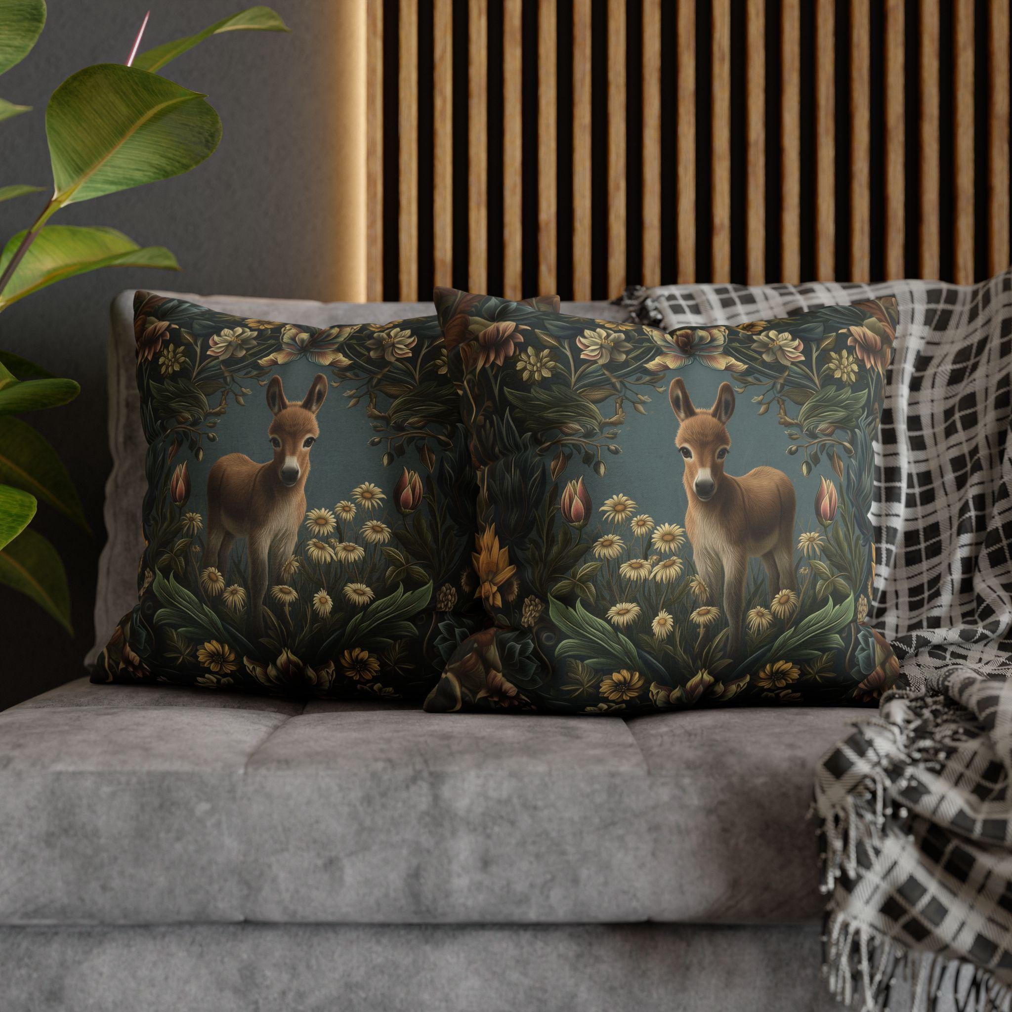 Donkey Pillow Cover:  William Morris Inspired Botanical Daisies Meadow