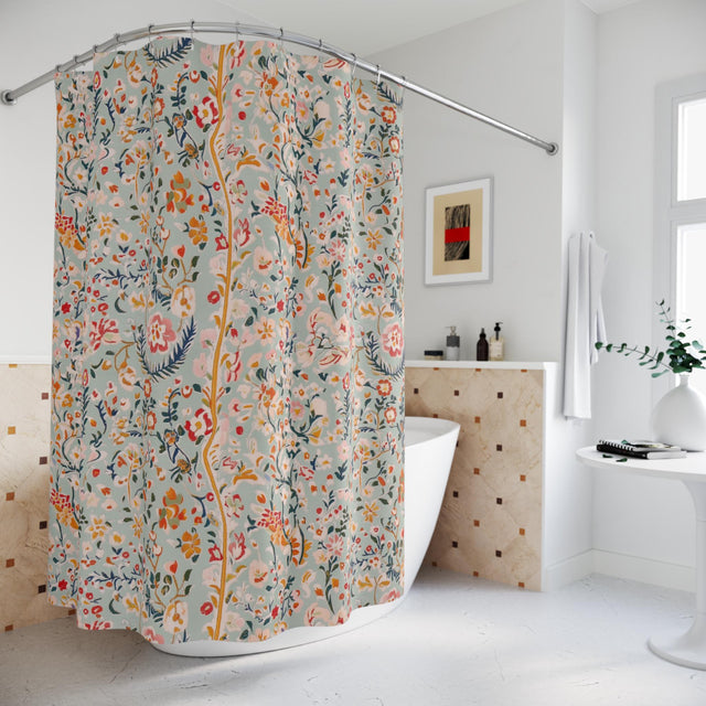 Soft Blue Floral Shower Curtain: Botanical Charm for Cottagecore Bathroom Decor
