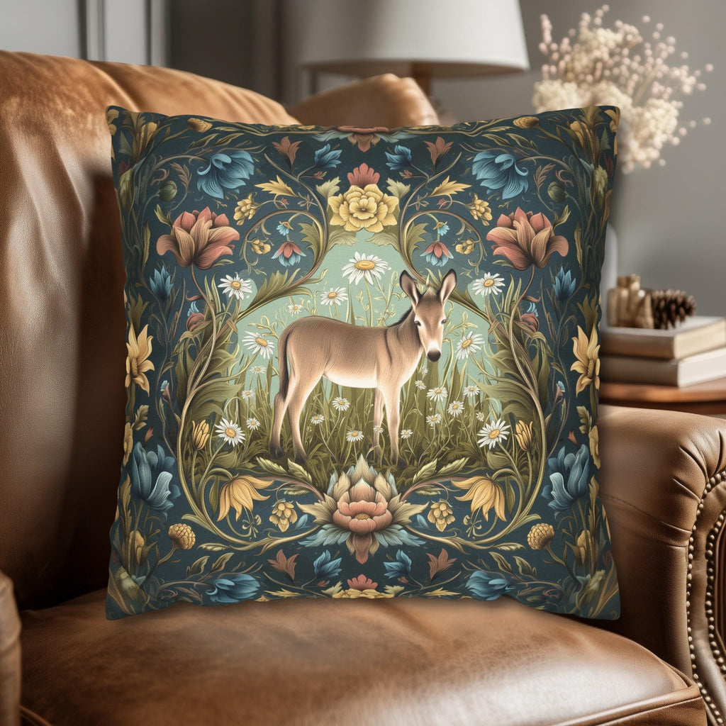 Donkey Garden Floral Pillow Cover: William Morris Inspired Botanical Meadow Decor