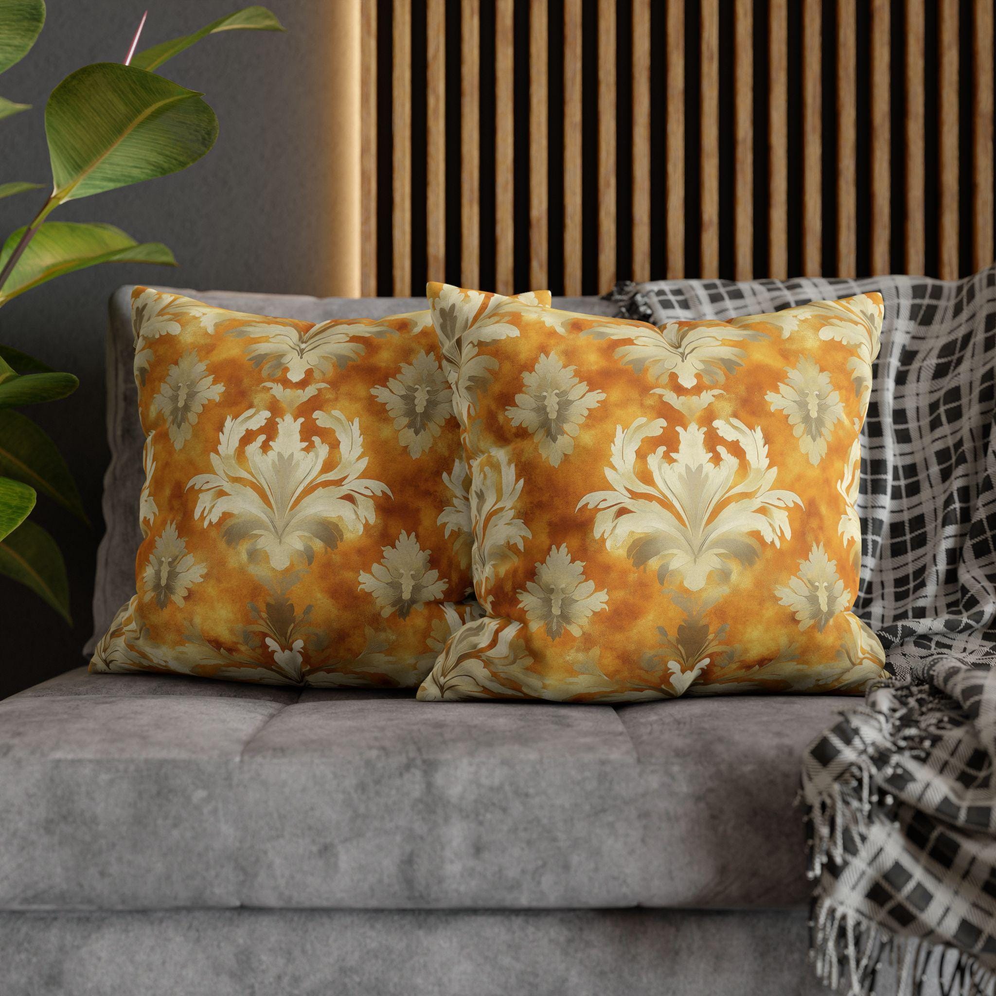 Damask Pillow Cover, Pumpkin Spice Fall Decor, Elegant Accent Pillow