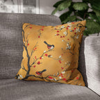 Chinoiserie Pillow Cover: Gold, Red Blossoms & Birds - Asian Decor