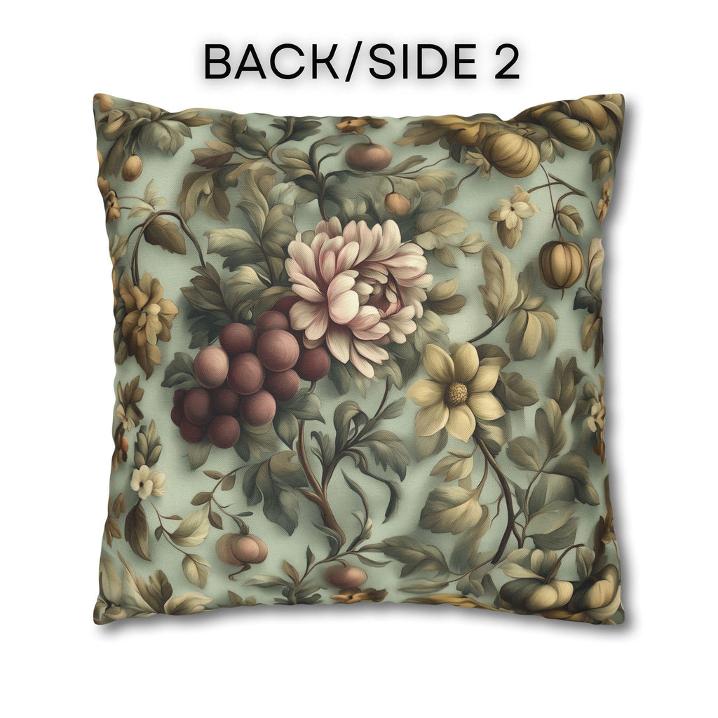 William Morris Inspired Autumn Floral Pillow Cover: Celadon, Fig Purple, Gold Heirloom Design