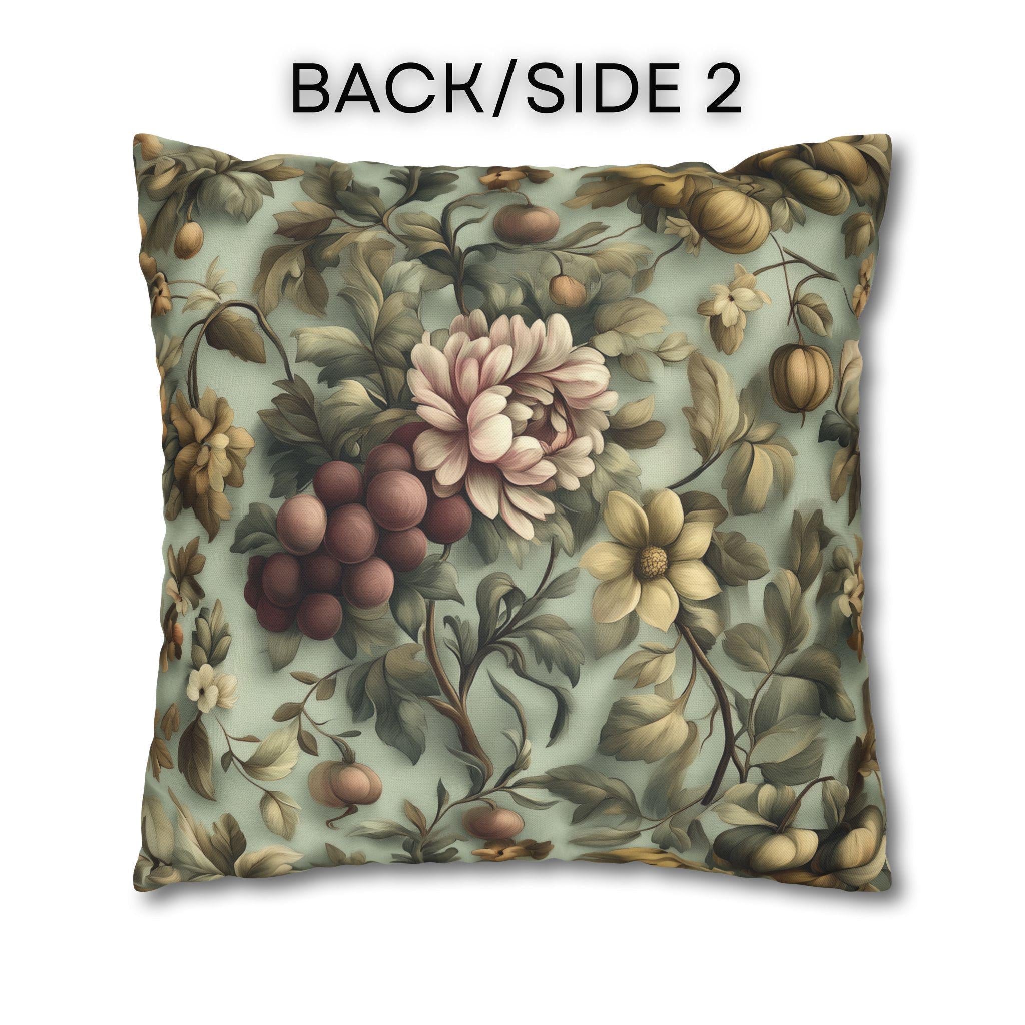William Morris Inspired Autumn Floral Pillow Cover: Celadon, Fig Purple, Gold Heirloom Design