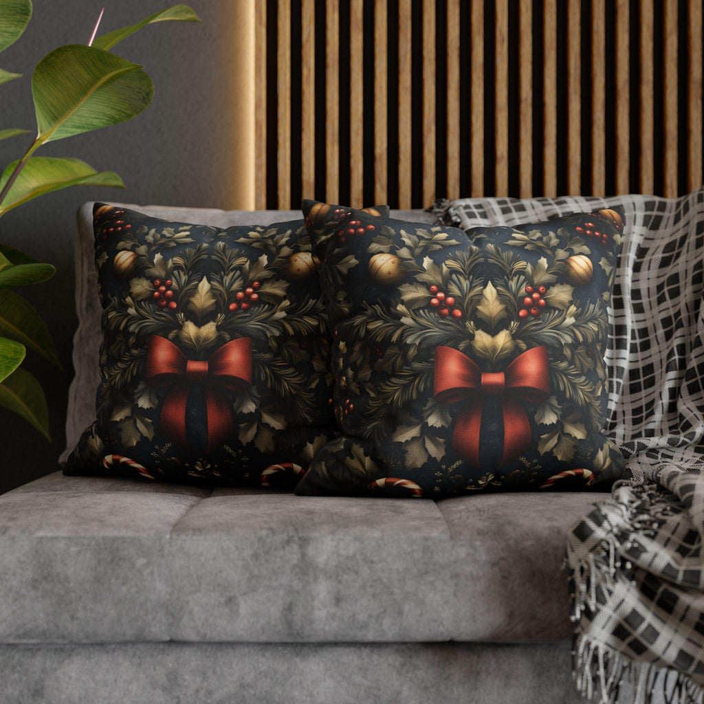 Midnight Holiday Pillow Cover: Morris-Style Christmas Theme in Navy, Gold & Red