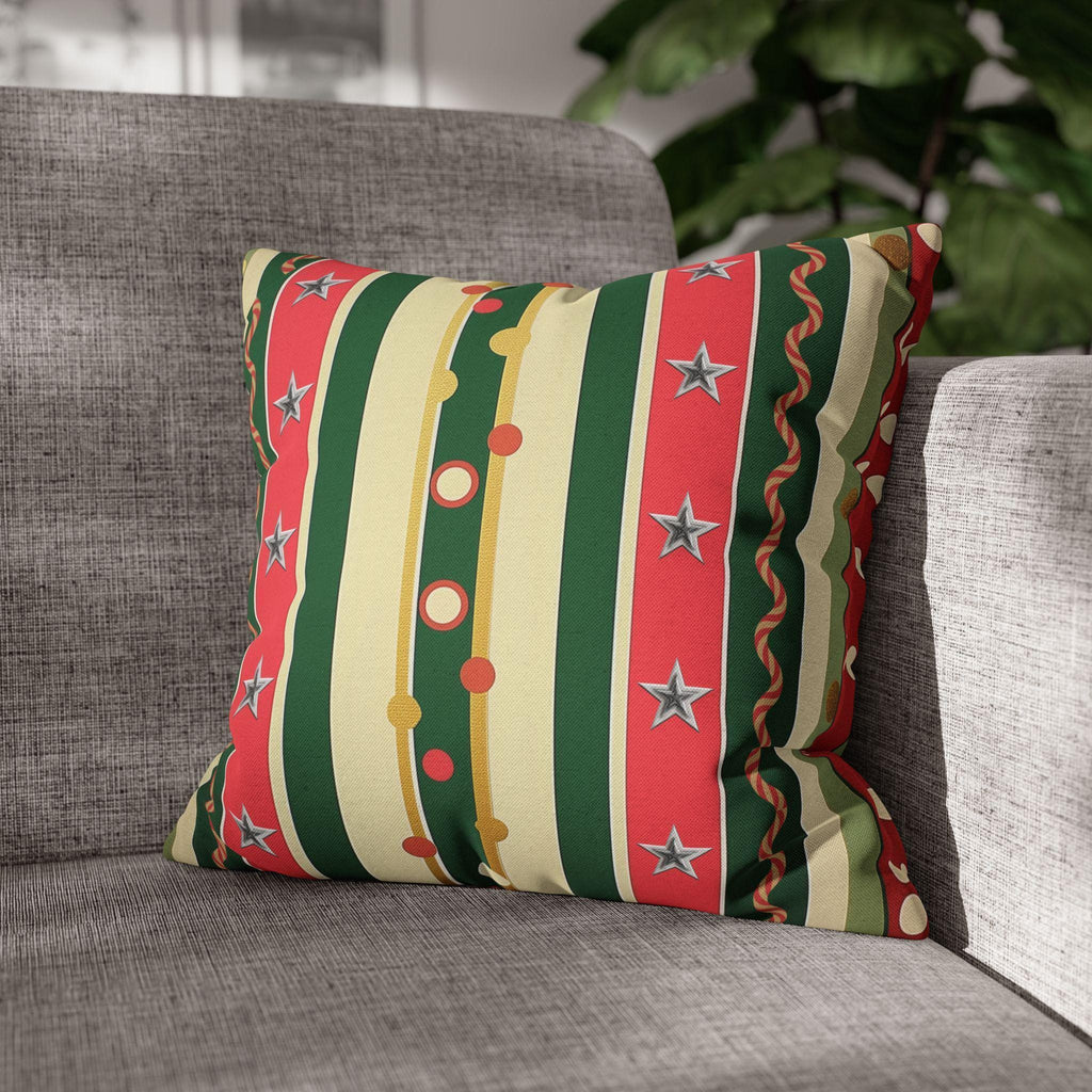 Kitschmas Retro Christmas Pillow Cover: Vintage Style Holiday Stripe & Star Pattern