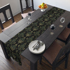 William Morris Christmas Tree Luxury Table Runner, Green & Gold on Black Elegant Christmas Holiday and Winter Decor