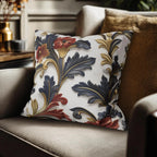 Luxurious Baroque-Inspired Floral Pillow Cover: Navy, Gold, Red on White Background