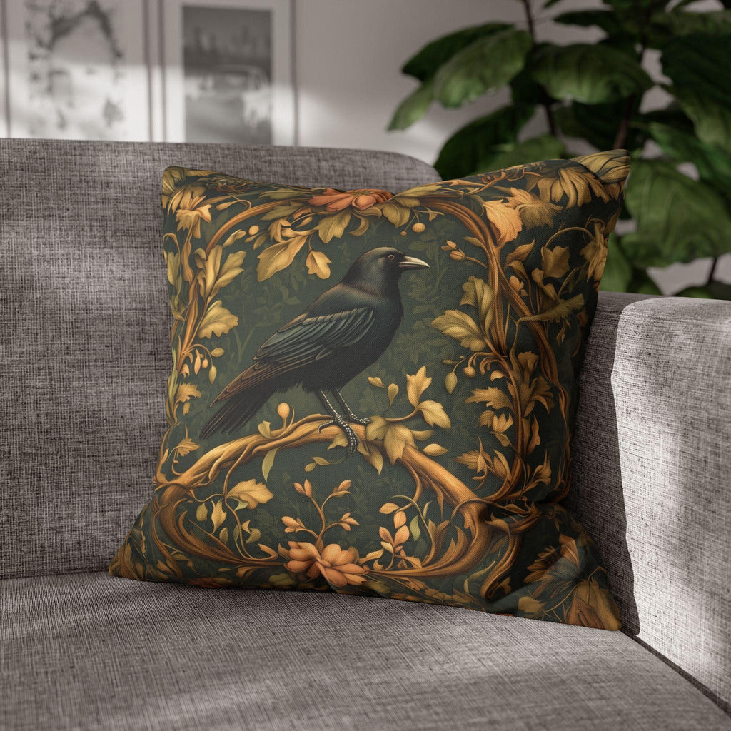 Autumn Crow Pillow Cover: Moody Botanical Fall & Halloween Decor