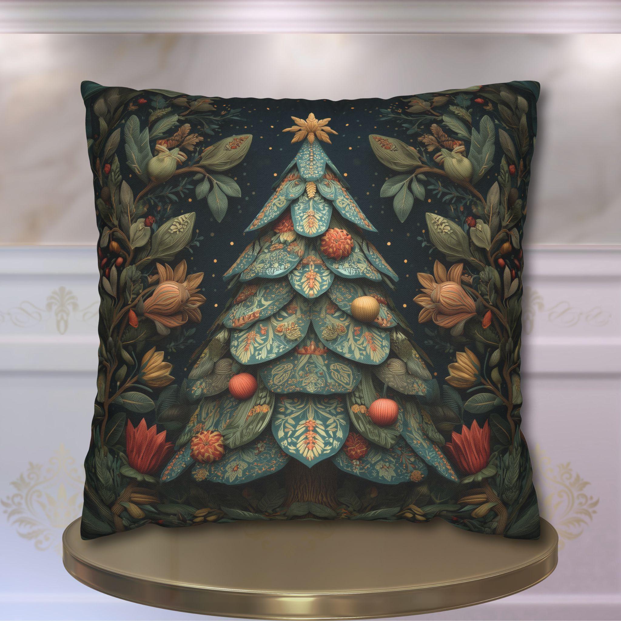 William Morris Inspired Christmas Tree Pillow Cover: Vintage Style Floral Arts & Crafts Holiday Decor