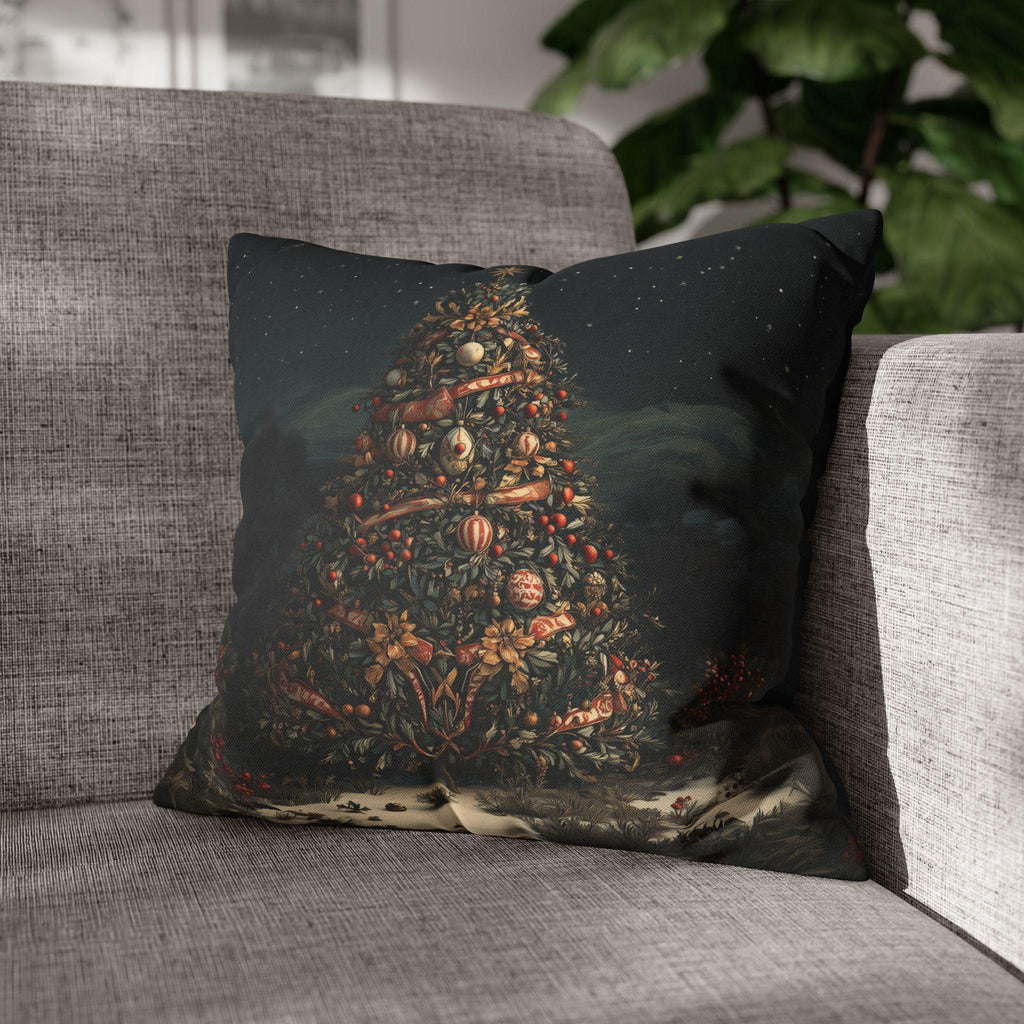 William Morris Christmas Tree Pillow Cover, Starry Desert Night Red Gold Cream Cushion Cover