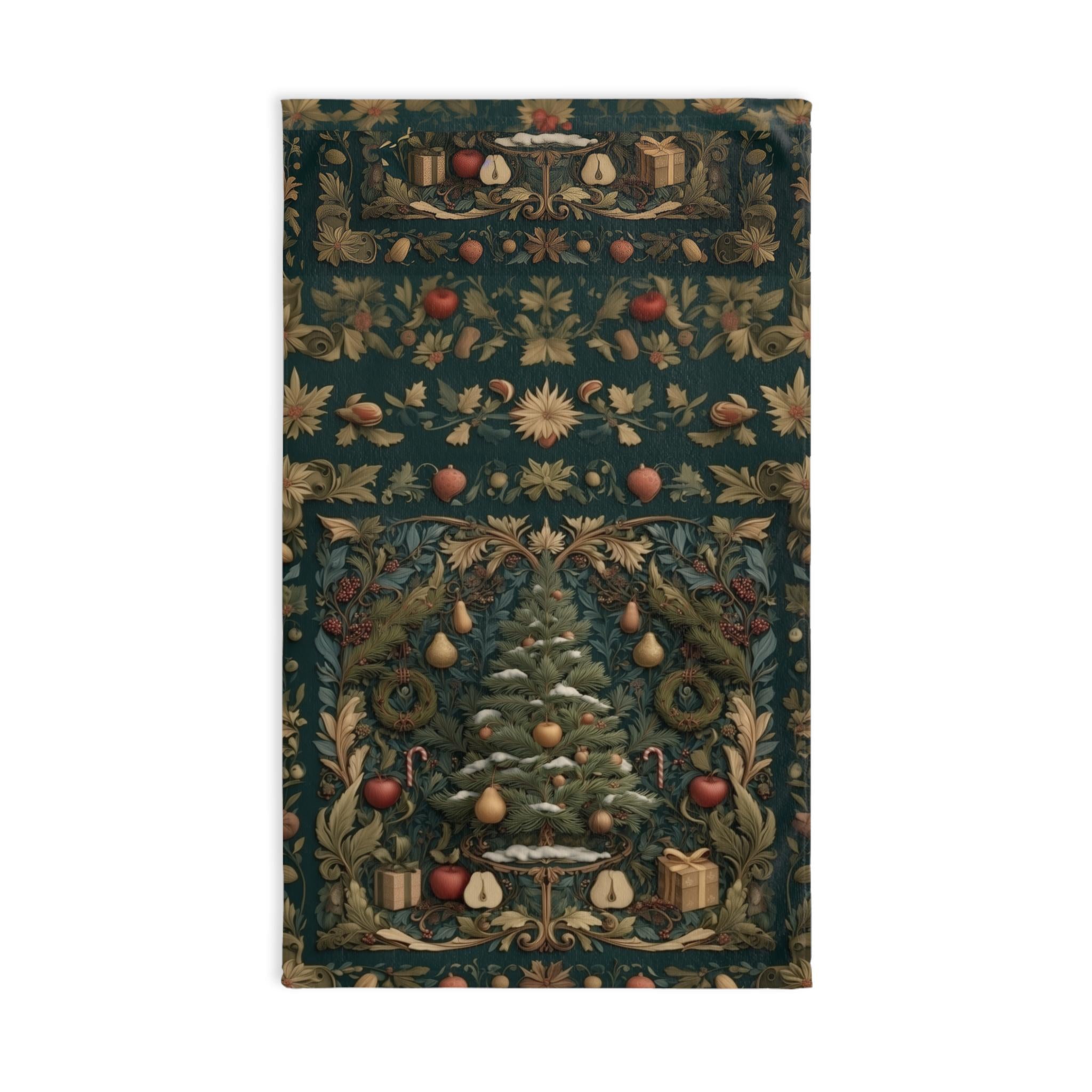 William Morris Christmas Tree Hand Towel: Vintage Style Holiday Tea Towel