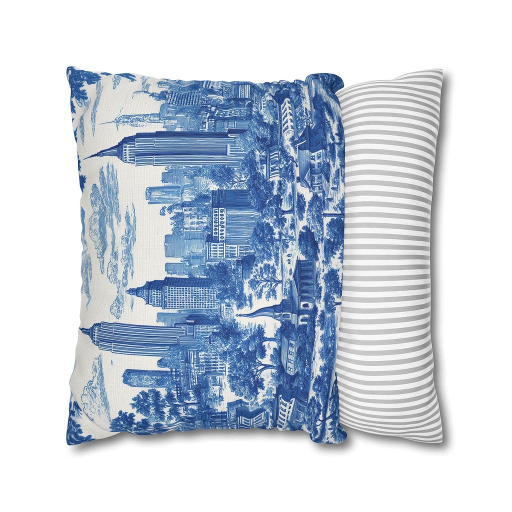 NYC Toile Pillow Cover: Blue & White French Country Urban Design