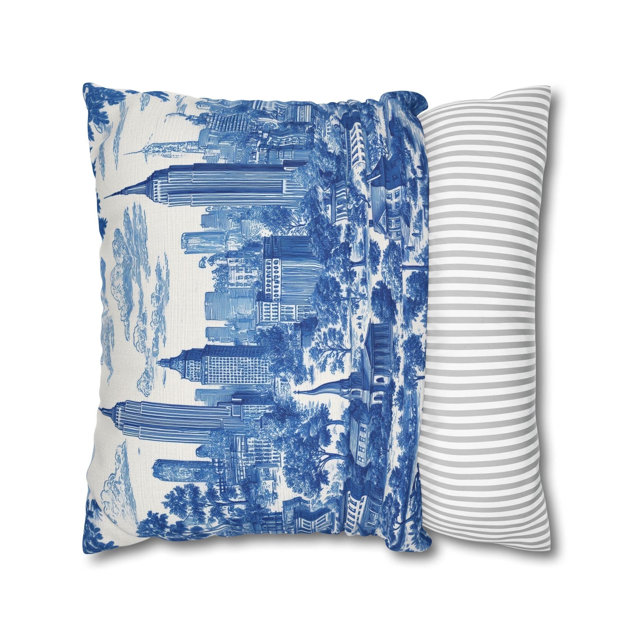 NYC Toile Pillow Cover: Blue & White French Country Urban Design