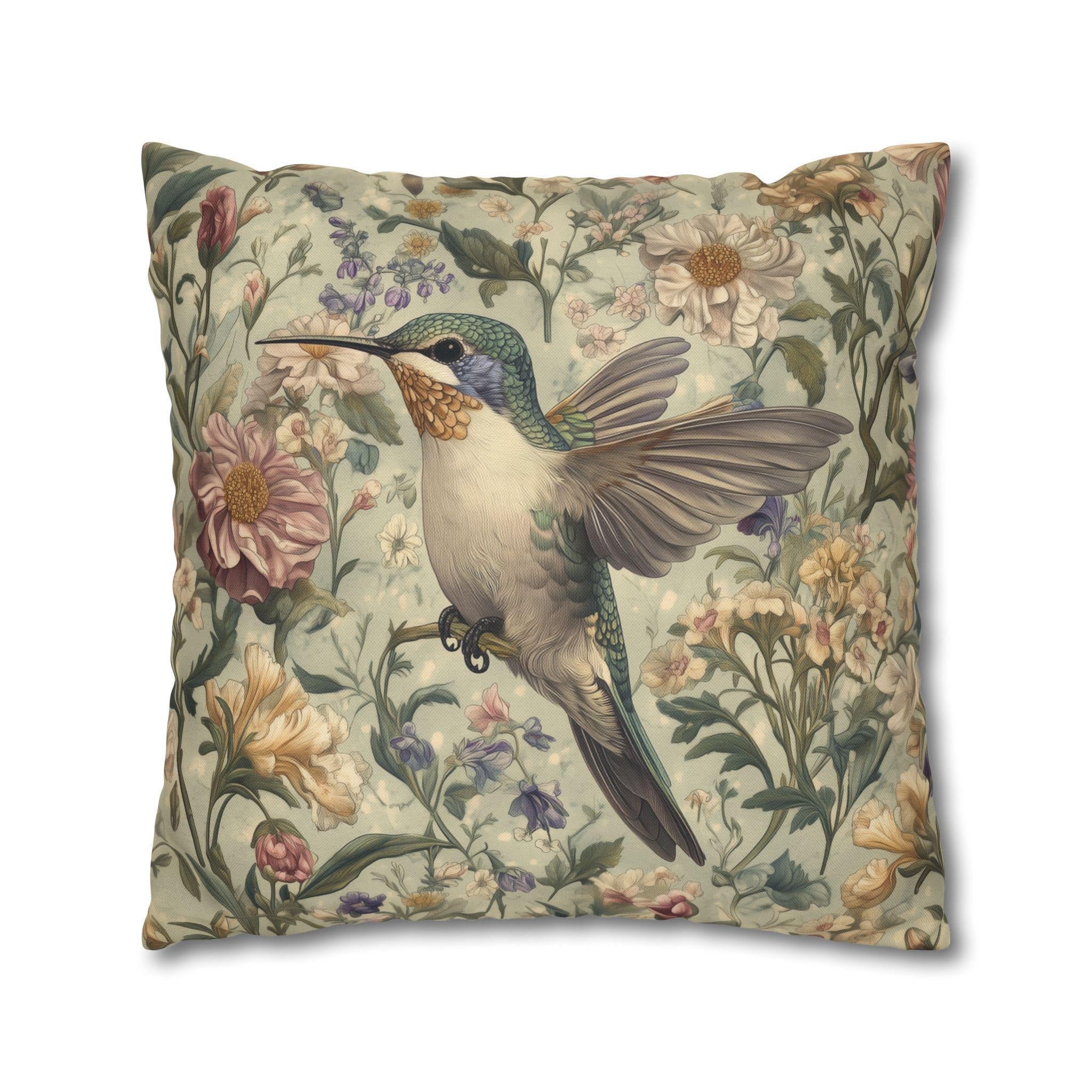Botanical Hummingbird Tapestry Pillowcase: William Morris Inspired Arts & Crafts Floral Bird Cushion Cover
