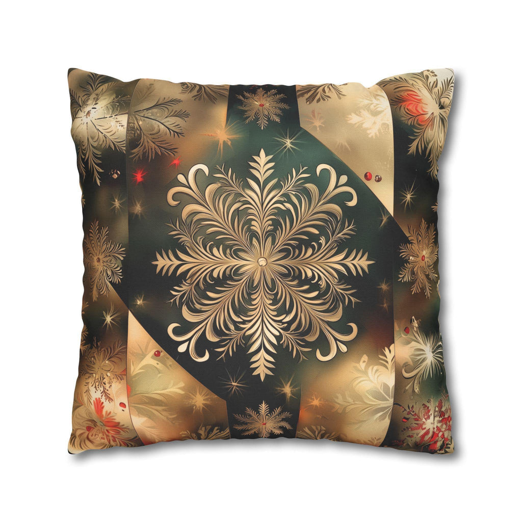 Christmas Snowflake Pillow Cover, Elegant Green and Gold Pillowcase, Luxury Home Accent