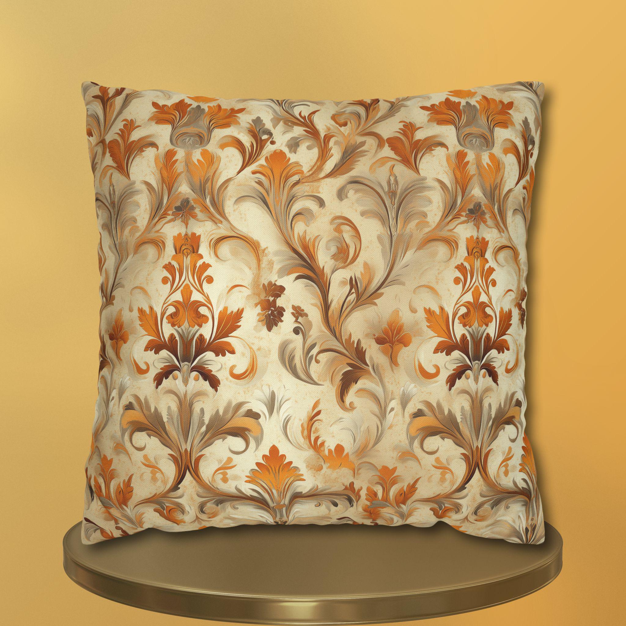 Autumn Damask Pillow Cover, Elegant Floral Design, Fall Home Decor